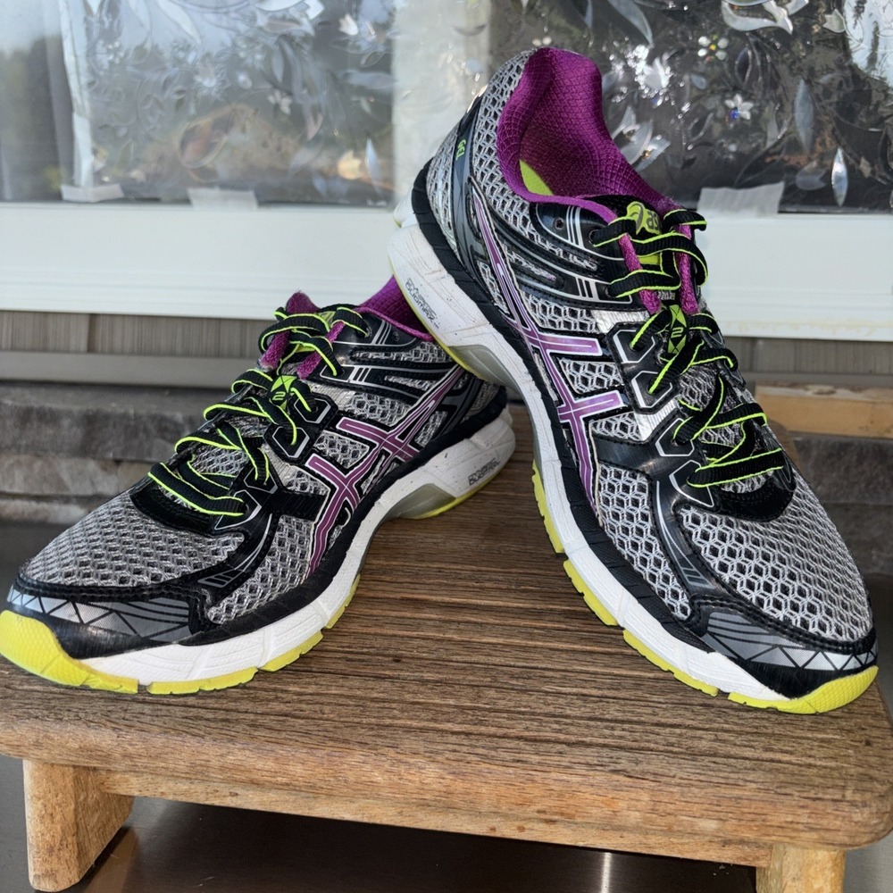 Asics GT-2000 2 Running Shoes Womens 9 Silver Purple Black T3Q6N FluidRide Gel